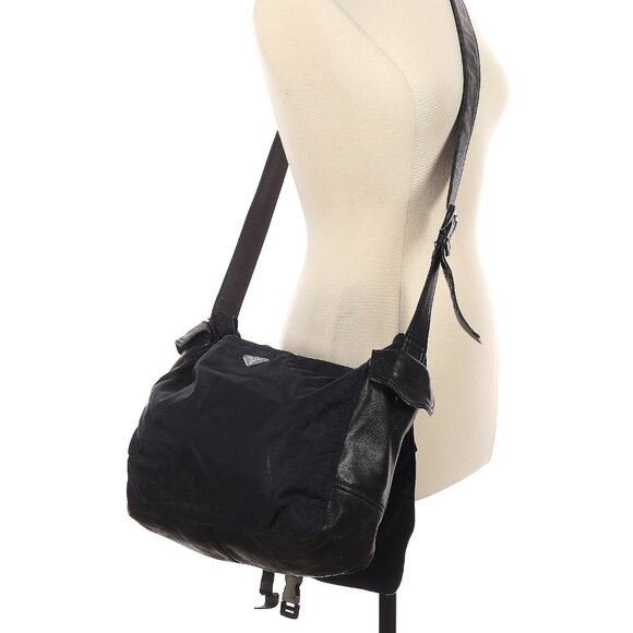 Prada Tessuto Nylon Leather Messenger Bag - Black